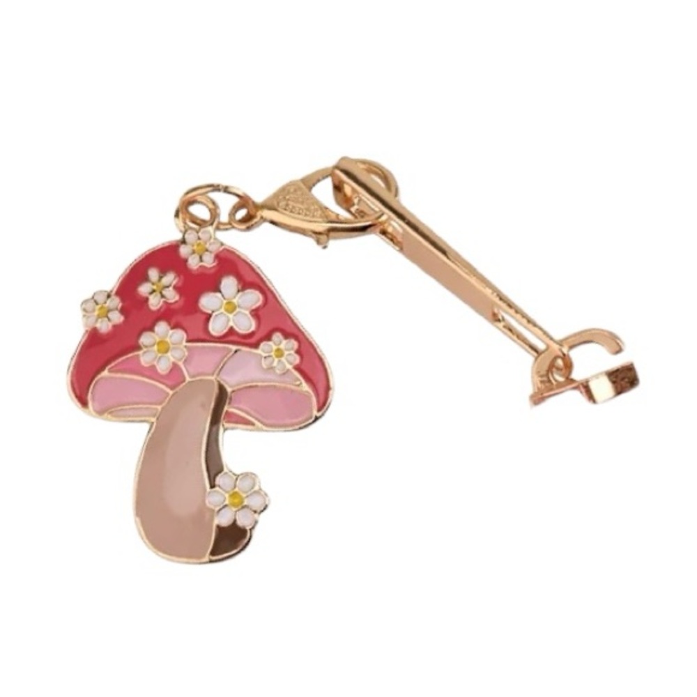 Pink Daisy Coin Pouch with Mushroom Charm Keychain - Picture 5 of 9